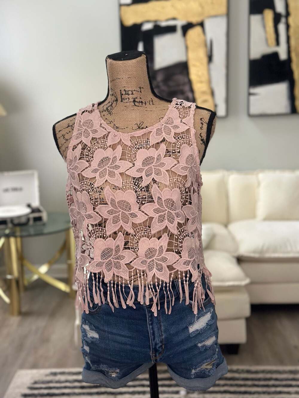 Forever 21 Crochet/Boho Dusty Rose Crop Top Size Medium NWOT